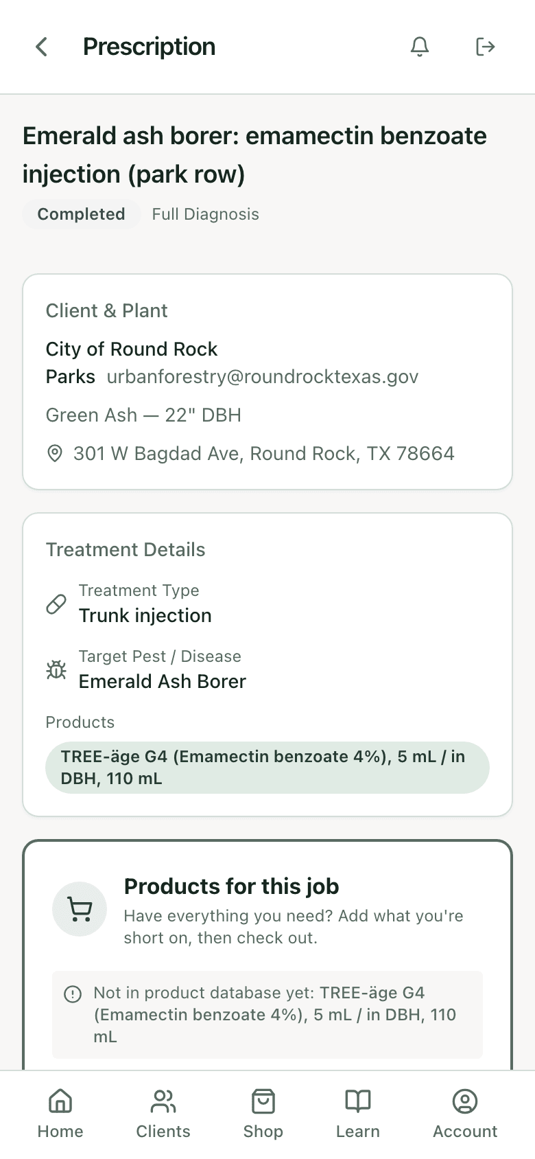 Completed prescription with a treatment marked as complete banner